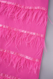 Розово-красная повседневная однотонная лоскутная верхняя одежда с отложным воротником и пуговицами