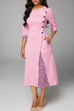 Pink Casual Solid Patchwork O-Ausschnitt A-Linie Kleider