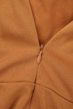 Combinaisons slim décontractées et décontractées, couleur unie, dos nu avec ceinture, col oblique, marron
