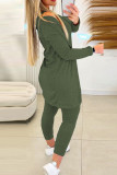 Green Elegant Solid Patchwork Draw String O Neck Long Sleeve Three Pieces Sleeveless Tank Top Casual Drawstring Pocket With Coat