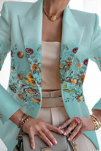 Cyaan casual print patchwork vest met omslagkraag bovenkleding