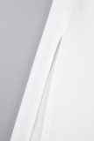 Colletto obliquo con spacco patchwork solido casual bianco manica lunga due pezzi