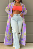 Light Purple Street Print Patchwork Cardigan Collar Outerwear