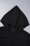 Schwarzes, lässiges, solides Patchwork-Taschen-Reißverschluss-Kapuzenkragen-Langarm-Zweiteiler