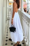 White Sexy Casual Solid Backless V Neck Sling Dress Dresses