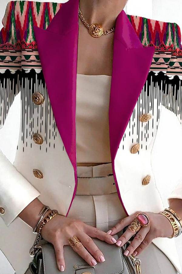 Rozerood casual vest met patchworkprint en bovenkleding met omgeslagen kraag