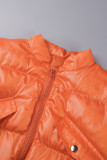 Casacos casuais laranja sólido patchwork com gola com zíper