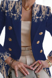 Blue White Casual Print Patchwork Cardigan Turn-back Collar Outerwear