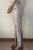 Светло-серый повседневный принт в стиле пэчворк Прямые прямые брюки с завышенной талией в стиле пэчворк