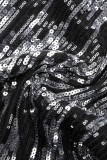 Schwarze sexy einfarbige Pailletten-Patchwork-Hot-Drill-Halfter-Wickelrock-Kleider