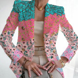 Witroze casual print patchwork vest met omslagkraag bovenkleding