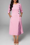 Pink Casual Solid Patchwork O-Ausschnitt A-Linie Kleider