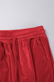 Rode casual effen patchwork zak met trekkoord, normale middentaille, conventionele effen kleur broek