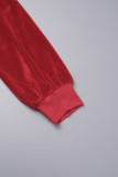 Rouge décontracté solide Patchwork cordon de serrage poche régulière taille moyenne conventionnel couleur unie bas