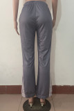 Pantalones rectos de patchwork con estampado casual gris claro de cintura alta rectos