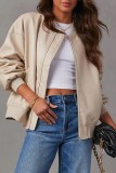 White Casual Solid Patchwork Zipper O Neck Outerwear