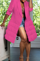 Prendas de abrigo con cuello vuelto y botones de patchwork liso casual rojo rosa