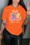T-shirts à col rond en patchwork à imprimé mignon Orange Street