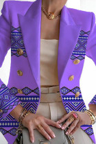 Cardigan décontracté imprimé patchwork à col rabattu violet