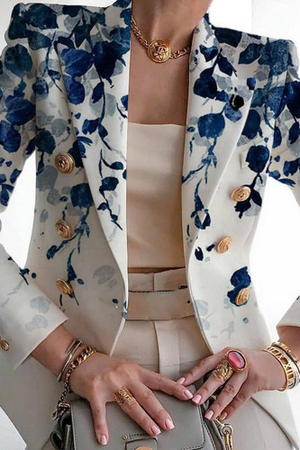 Blau-weiße, lässig bedruckte Patchwork-Cardigan-Oberbekleidung mit Umlegekragen