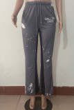 Pantalones rectos de patchwork con estampado casual gris claro de cintura alta rectos