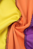 Veelkleurige casual patchwork frenulum contrasterende U-hals jurken met lange mouwen