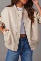 Witte casual effen patchwork rits O-hals bovenkleding
