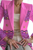 Rozerood casual vest met patchworkprint en bovenkleding met omgeslagen kraag
