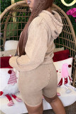 Cream White Sexy Solid Patchwork Draw String Pocket Hooded Collar Long Sleeve Two Pieces