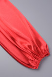 Röda Casual Solid Basic O-hals långärmade klänningar