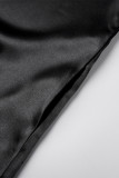Schwarze, lässige, solide Basic-Kleider mit O-Ausschnitt und langen Ärmeln