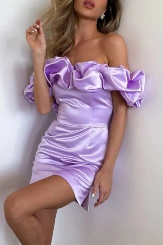 Purple Sexy Solid Patchwork Backless Off the Shoulder Strapless Dress Dresses