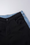 Синие повседневные джинсы из денима обычного цвета с высокой талией и контрастной отделкой в ​​стиле пэчворк