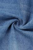 Blaue, legere, kontrastierende Patchwork-Denimjeans mit hoher Taille und normaler Taille