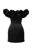 Black Sexy Solid Patchwork Backless Off the Shoulder Strapless Dress Dresses