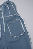 Blaue Street Solid Skinny-Jumpsuits mit Quasten-Patchwork-Reißverschluss und Spaghettiträgern