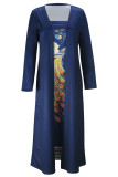 Тибетский синий элегантный принт в стиле пэчворк, без бретелек, с длинными рукавами, два предмета