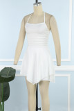 White Sexy Solid Bandage Backless Halter Irregular Dress Dresses