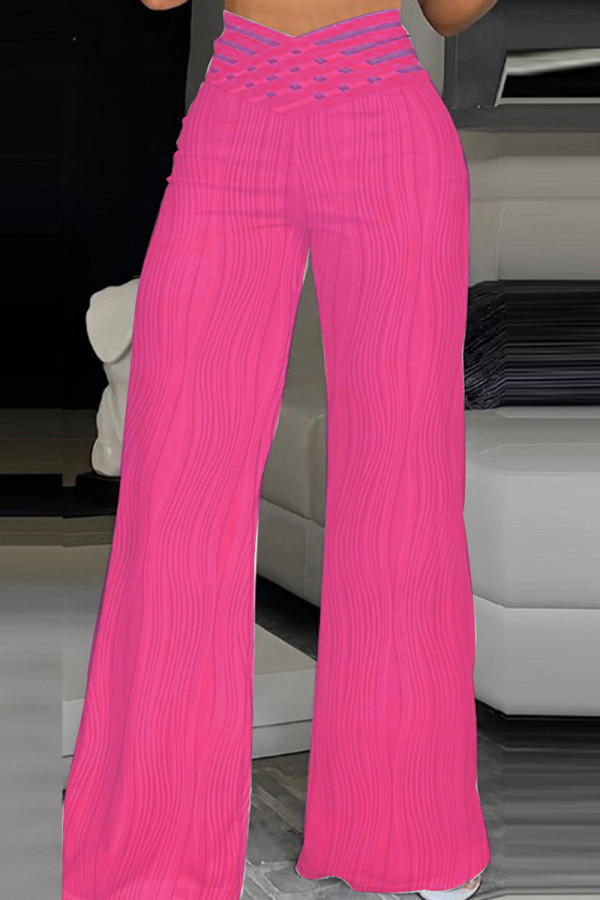 Pantalones de color sólido convencional de cintura alta regular de patchwork sólido casual rojo rosa