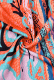 Färg Casual Print Patchwork O-halstryckta klänningar