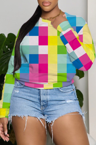 Light Blue Casual Print Basic Hooded Collar Tops