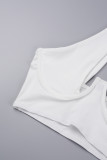 Branco Sexy Casual Sportswear Sólido Escavado Backless Spaghetti Strap Sem Mangas Duas Peças