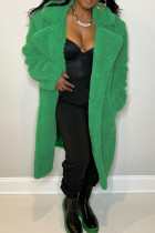 Grüne elegante solide Patchwork-Taschen-Cardigan-Kragen-Oberbekleidung