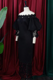 Paarse casual effen uitgeholde patchwork off-shoulder kokerrok grote maten jurken