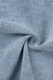 Blue Casual Solid Ripped Turndown Collar Long Sleeve Regular Denim Jacket