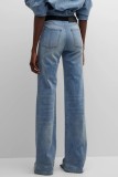 Azul casual patchwork contraste cintura alta jeans regular