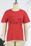 Red Vintage Print Letter O Neck T-Shirts