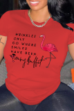 T-shirts roses à col rond et lettres imprimées vintage