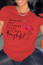 Camisetas con cuello en O y letras con estampado vintage rojo