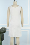 Witte casual effen patchwork jurk met O-hals vestjurken